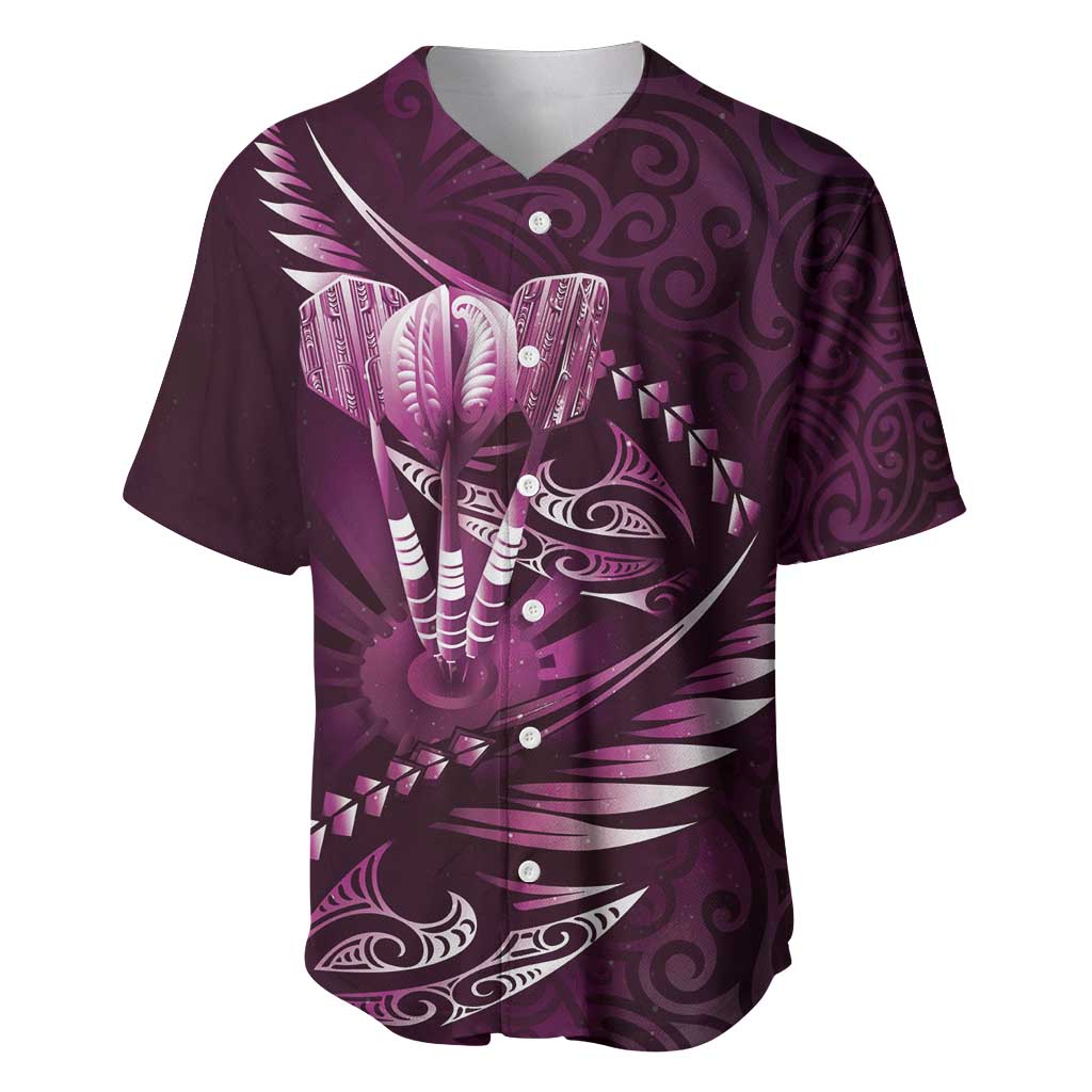 Personalised All Pink New Zealand Darts Baseball Jersey Aoteroa Fern Maori Galaxy Style LT14 Pink - Polynesian Pride