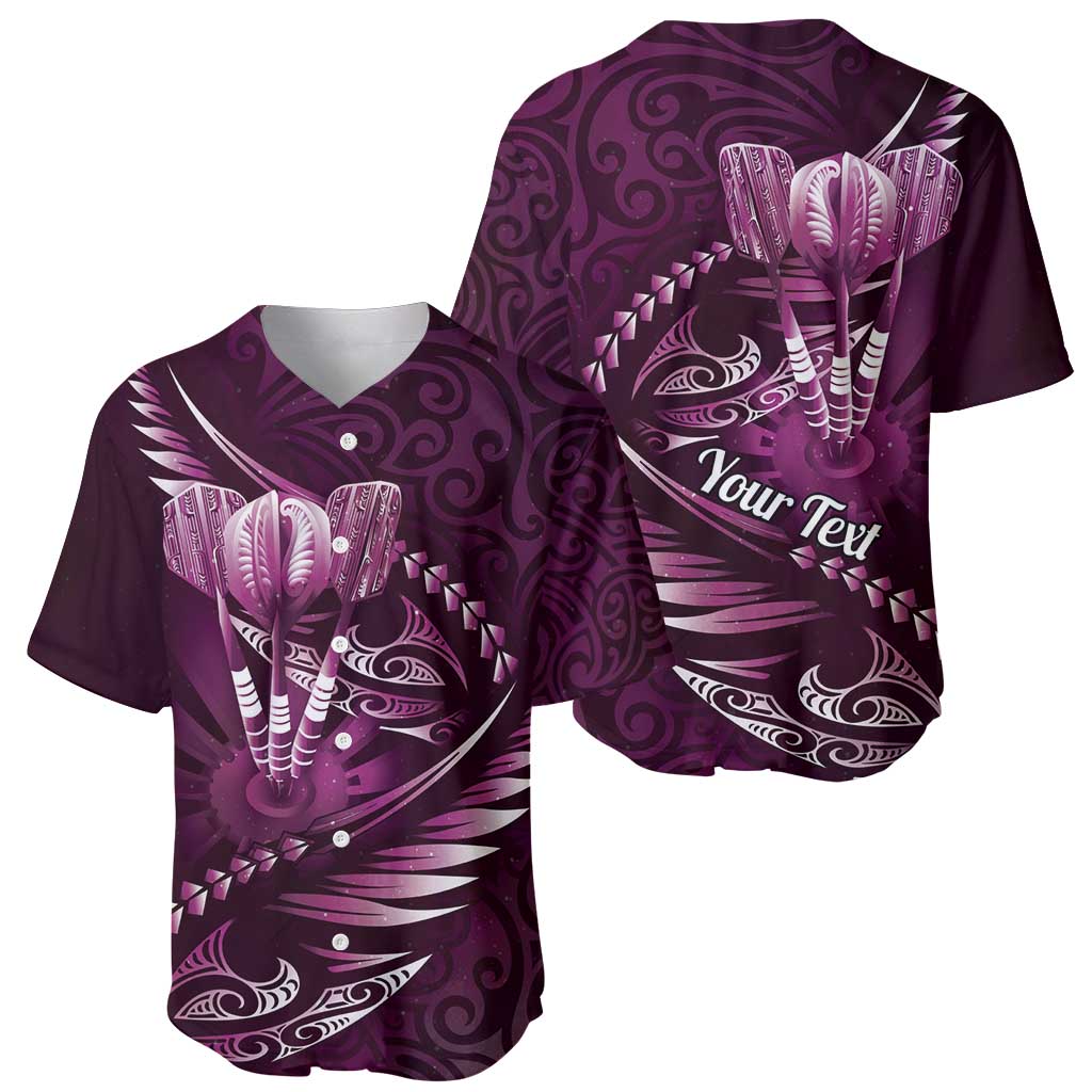 Personalised All Pink New Zealand Darts Baseball Jersey Aoteroa Fern Maori Galaxy Style LT14 - Polynesian Pride
