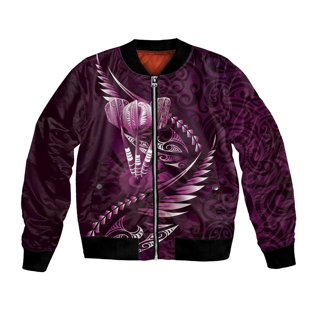 Personalised All Pink New Zealand Darts Bomber Jacket Aoteroa Fern Maori Galaxy Style LT14 Unisex Pink - Polynesian Pride