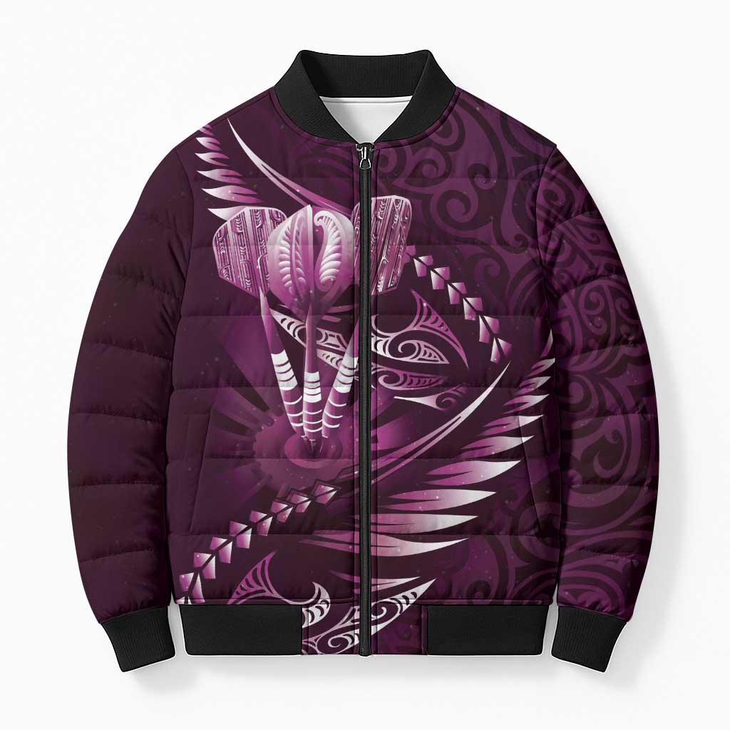 Personalised All Pink New Zealand Darts Bomber Puffer Jacket Aoteroa Fern Maori Galaxy Style - Polynesian Pride