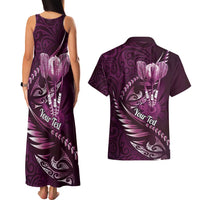 Personalised All Pink New Zealand Darts Couples Matching Tank Maxi Dress and Hawaiian Shirt Aoteroa Fern Maori Galaxy Style LT14 - Polynesian Pride