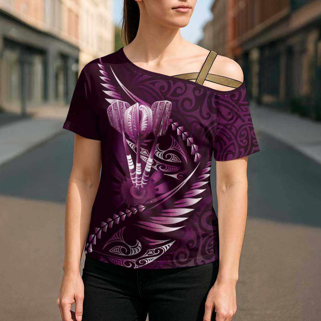 Personalised All Pink New Zealand Darts Cross Shoulder Shirt Aoteroa Fern Maori Galaxy Style - Polynesian Pride