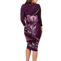 Personalised All Pink New Zealand Darts Family Matching Long Sleeve Bodycon Dress and Hawaiian Shirt Aoteroa Fern Maori Galaxy Style LT14 - Polynesian Pride