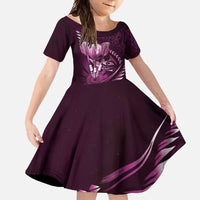 Personalised All Pink New Zealand Darts Family Matching Mermaid Dress and Hawaiian Shirt Aoteroa Fern Maori Galaxy Style LT14 Daughter's Dress Pink - Polynesian Pride