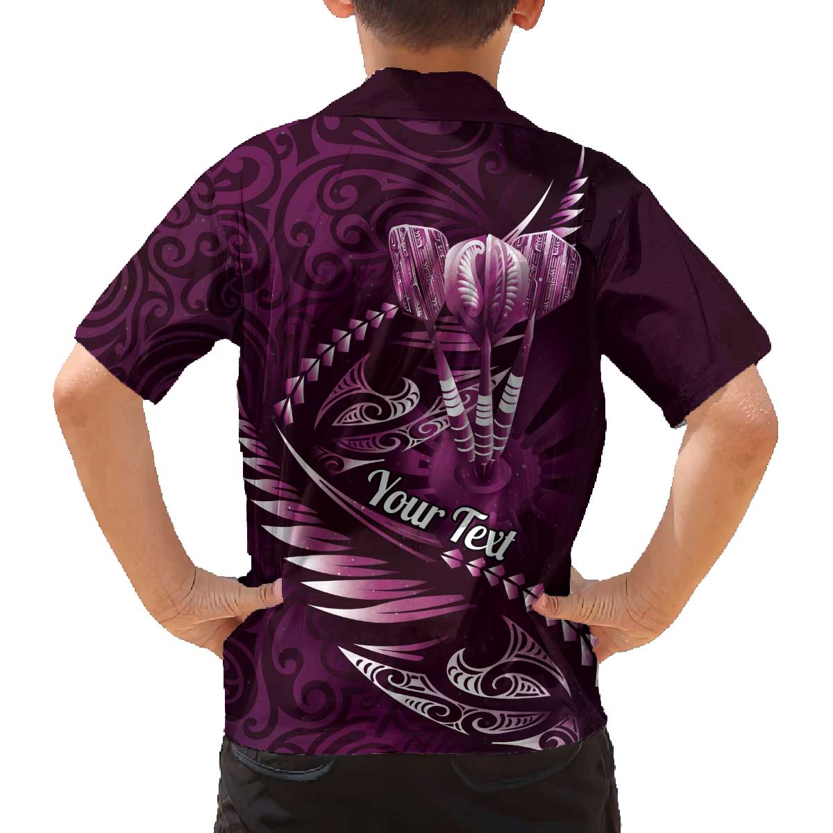 Personalised All Pink New Zealand Darts Family Matching Off The Shoulder Long Sleeve Dress and Hawaiian Shirt Aoteroa Fern Maori Galaxy Style LT14 - Polynesian Pride