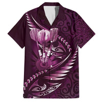 Personalised All Pink New Zealand Darts Family Matching Off The Shoulder Long Sleeve Dress and Hawaiian Shirt Aoteroa Fern Maori Galaxy Style LT14 Dad's Shirt - Short Sleeve Pink - Polynesian Pride