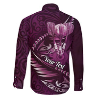 Personalised All Pink New Zealand Darts Family Matching Off The Shoulder Long Sleeve Dress and Hawaiian Shirt Aoteroa Fern Maori Galaxy Style LT14 - Polynesian Pride