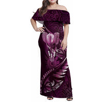 Personalised All Pink New Zealand Darts Family Matching Off Shoulder Maxi Dress and Hawaiian Shirt Aoteroa Fern Maori Galaxy Style LT14 Mom's Dress Pink - Polynesian Pride