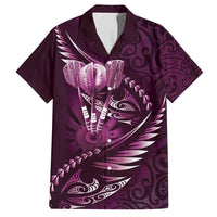 Personalised All Pink New Zealand Darts Family Matching Off Shoulder Short Dress and Hawaiian Shirt Aoteroa Fern Maori Galaxy Style LT14 Dad's Shirt - Short Sleeve Pink - Polynesian Pride
