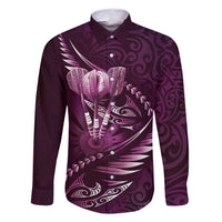 Personalised All Pink New Zealand Darts Family Matching Off Shoulder Short Dress and Hawaiian Shirt Aoteroa Fern Maori Galaxy Style LT14 Dad's Shirt - Long Sleeve Pink - Polynesian Pride