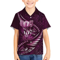 Personalised All Pink New Zealand Darts Family Matching Puletasi and Hawaiian Shirt Aoteroa Fern Maori Galaxy Style LT14 Son's Shirt Pink - Polynesian Pride