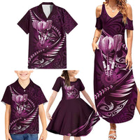 Personalised All Pink New Zealand Darts Family Matching Summer Maxi Dress and Hawaiian Shirt Aoteroa Fern Maori Galaxy Style LT14 - Polynesian Pride