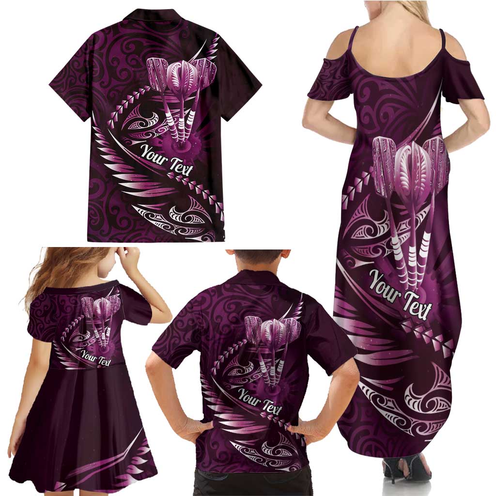 Personalised All Pink New Zealand Darts Family Matching Summer Maxi Dress and Hawaiian Shirt Aoteroa Fern Maori Galaxy Style LT14 - Polynesian Pride