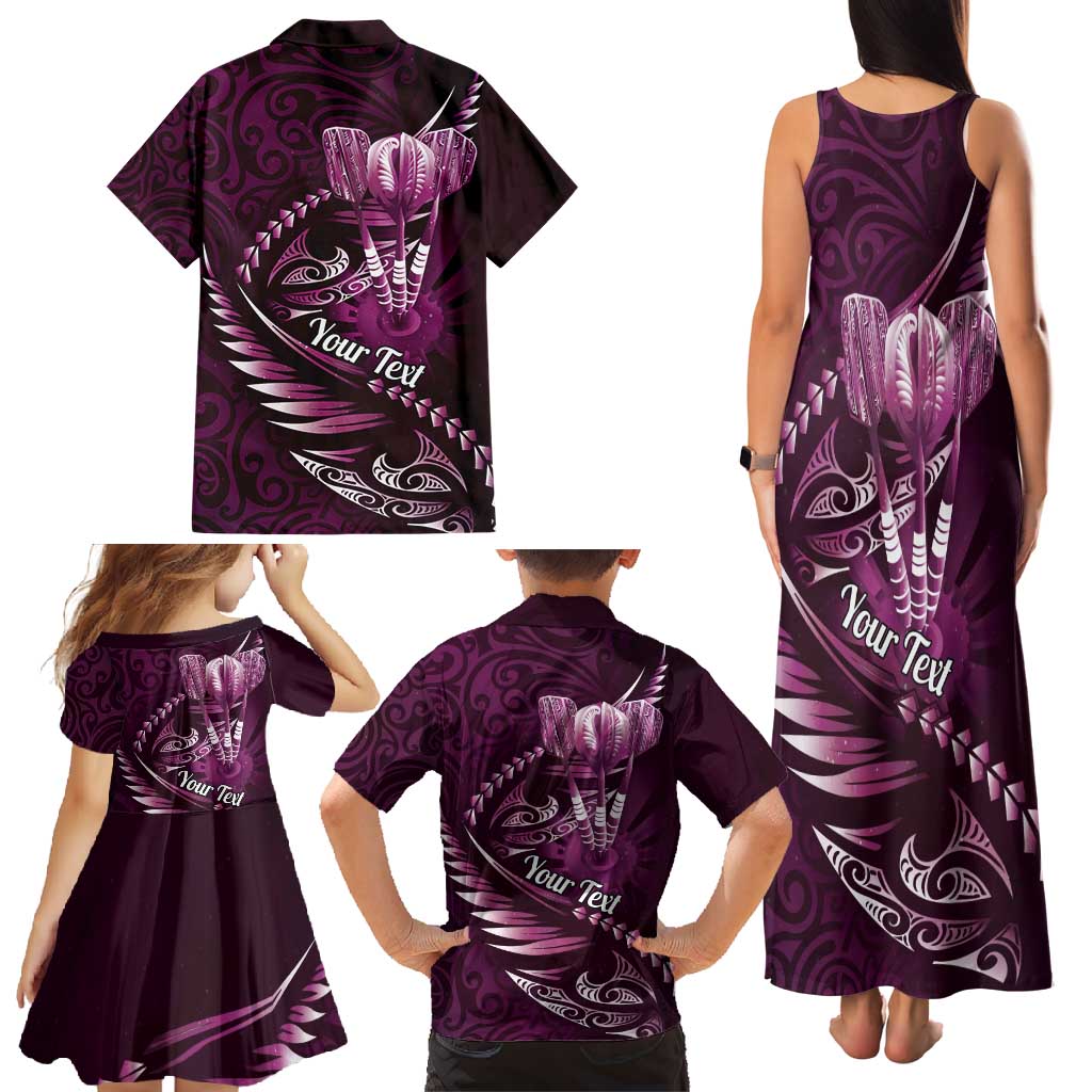Personalised All Pink New Zealand Darts Family Matching Tank Maxi Dress and Hawaiian Shirt Aoteroa Fern Maori Galaxy Style LT14 - Polynesian Pride