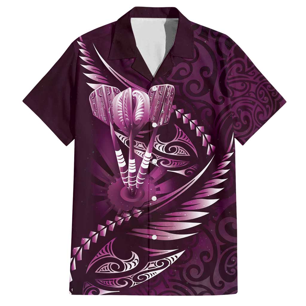Personalised All Pink New Zealand Darts Family Matching Tank Maxi Dress and Hawaiian Shirt Aoteroa Fern Maori Galaxy Style LT14 Dad's Shirt - Short Sleeve Pink - Polynesian Pride