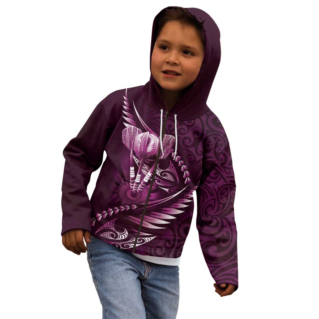 Personalised All Pink New Zealand Darts Kid Hoodie Aoteroa Fern Maori Galaxy Style LT14 - Polynesian Pride