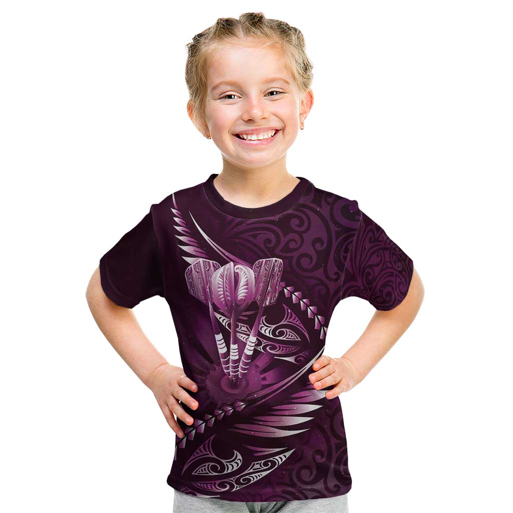 Personalised All Pink New Zealand Darts Kid T Shirt Aoteroa Fern Maori Galaxy Style LT14 Pink - Polynesian Pride