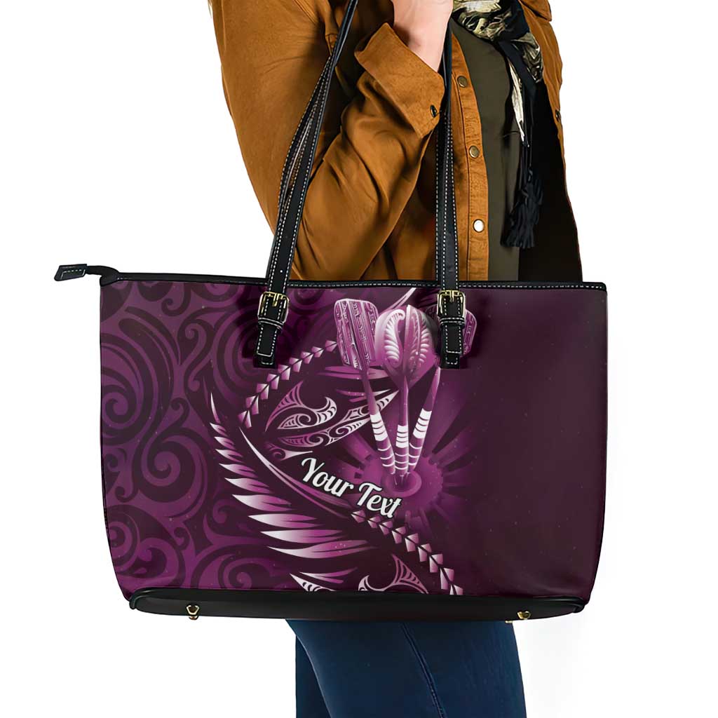 Personalised All Pink New Zealand Darts Leather Tote Bag Aoteroa Fern Maori Galaxy Style LT14 - Polynesian Pride