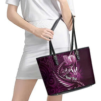 Personalised All Pink New Zealand Darts Leather Tote Bag Aoteroa Fern Maori Galaxy Style LT14 - Polynesian Pride
