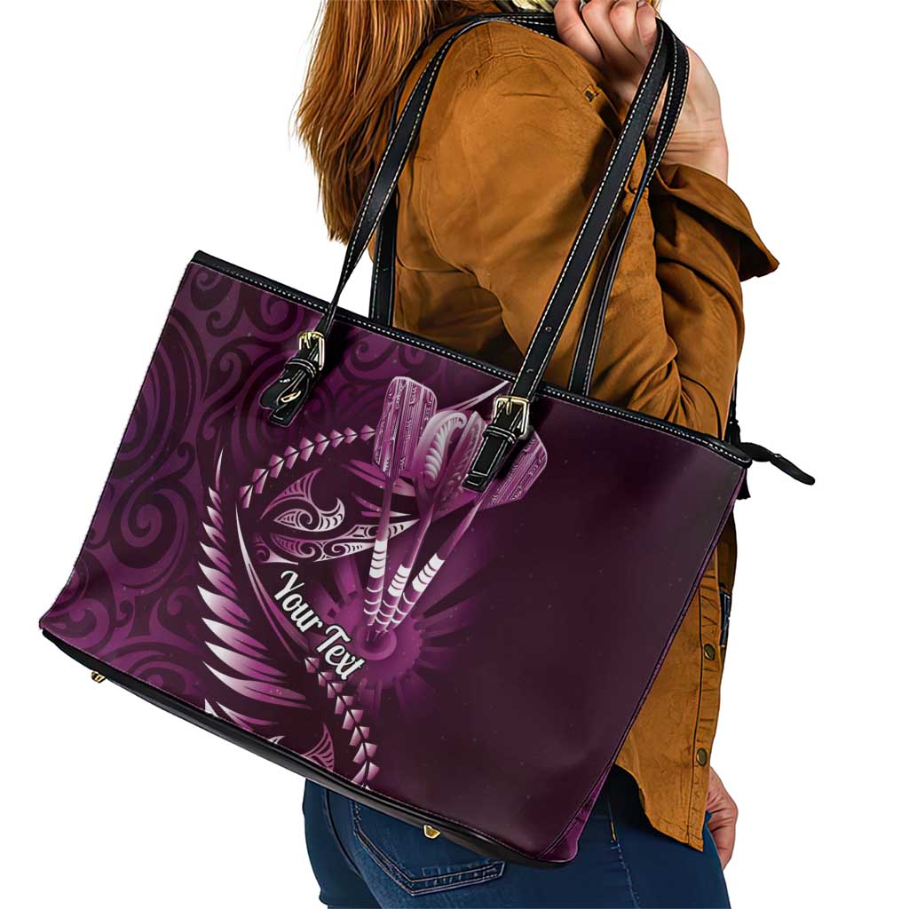 Personalised All Pink New Zealand Darts Leather Tote Bag Aoteroa Fern Maori Galaxy Style LT14 - Polynesian Pride