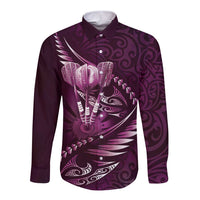 Personalised All Pink New Zealand Darts Long Sleeve Button Shirt Aoteroa Fern Maori Galaxy Style LT14 Unisex Pink - Polynesian Pride