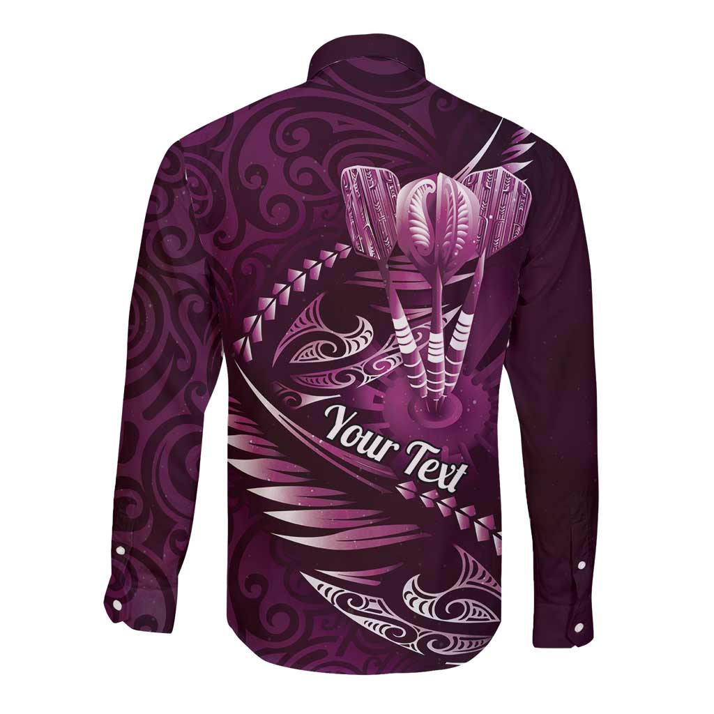 Personalised All Pink New Zealand Darts Long Sleeve Button Shirt Aoteroa Fern Maori Galaxy Style LT14 - Polynesian Pride