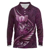 Personalised All Pink New Zealand Darts Long Sleeve Polo Shirt Aoteroa Fern Maori Galaxy Style LT14 Pink - Polynesian Pride