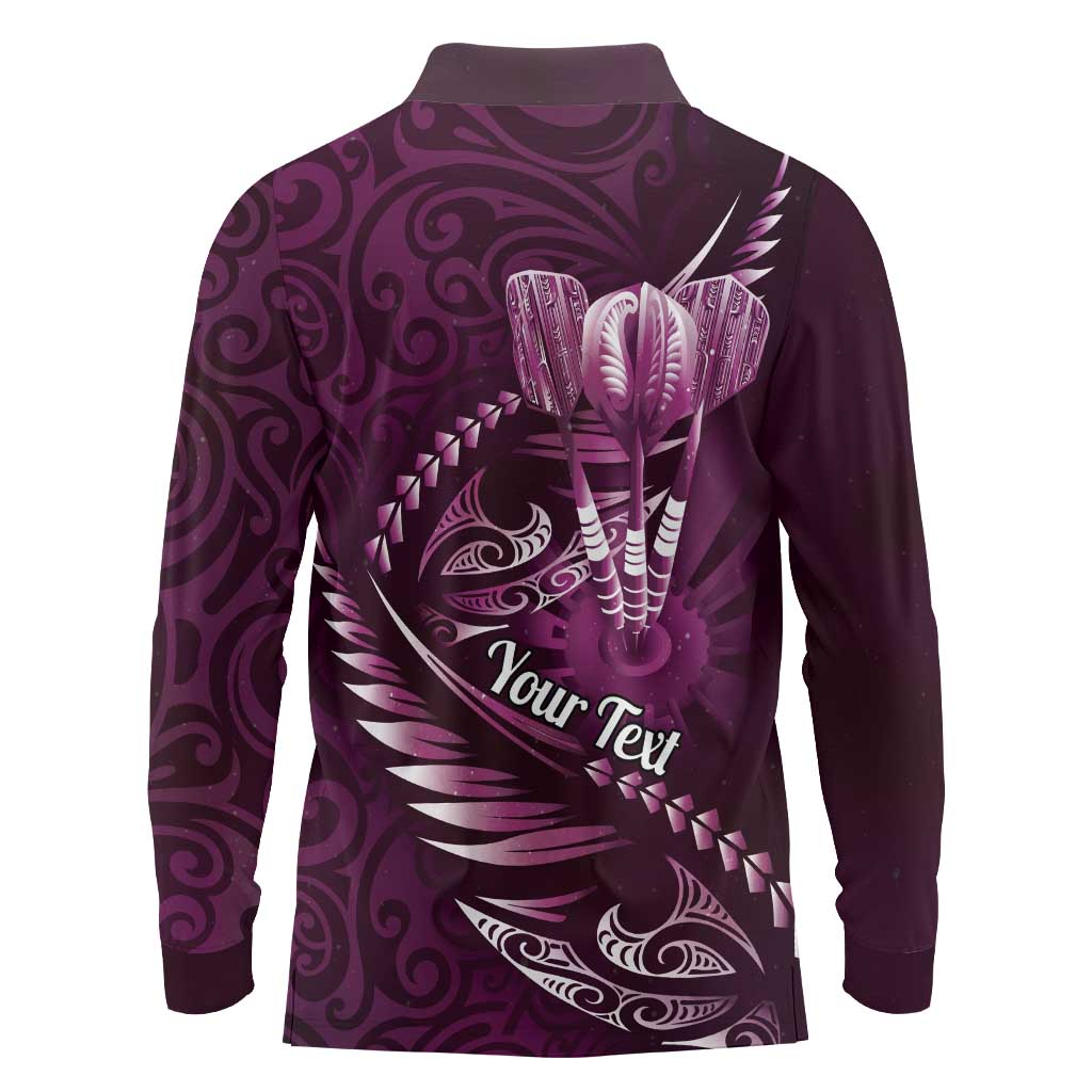 Personalised All Pink New Zealand Darts Long Sleeve Polo Shirt Aoteroa Fern Maori Galaxy Style LT14 - Polynesian Pride