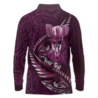 Personalised All Pink New Zealand Darts Long Sleeve Polo Shirt Aoteroa Fern Maori Galaxy Style LT14 - Polynesian Pride