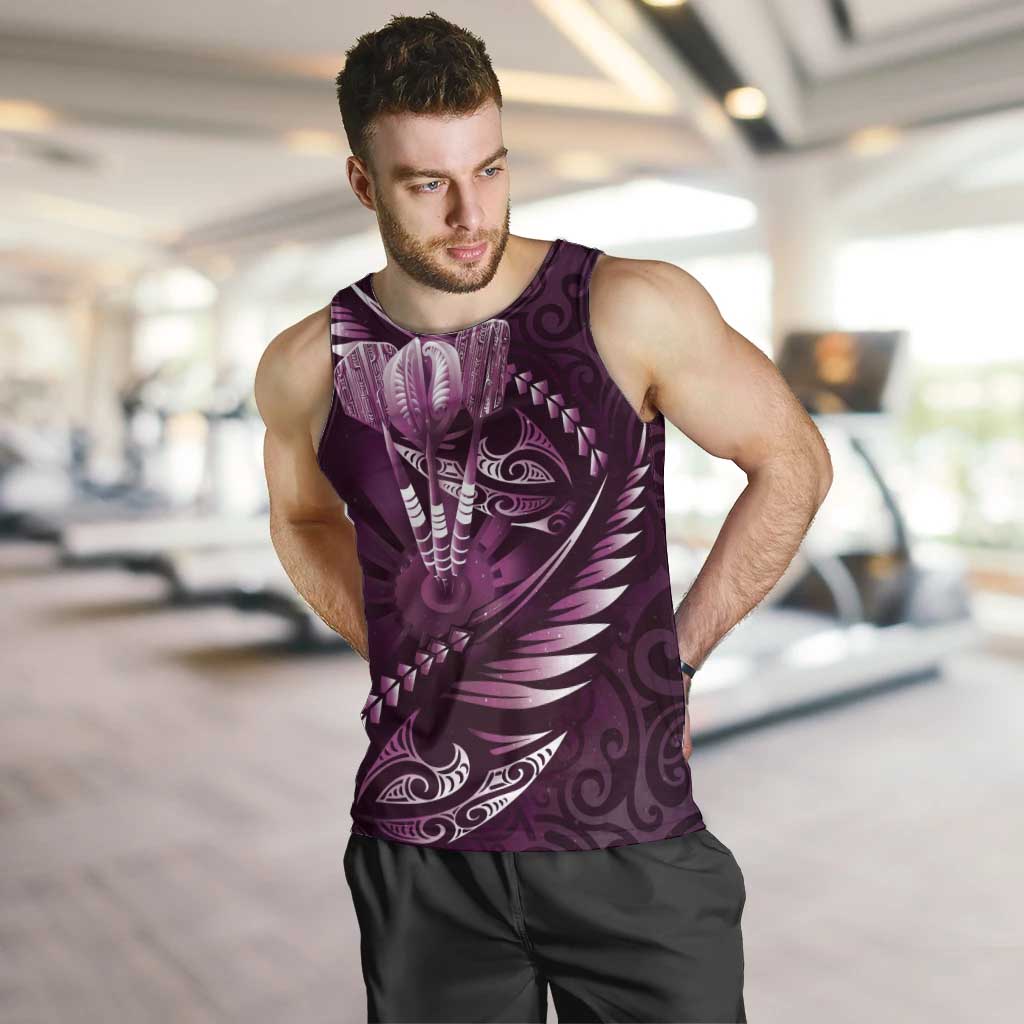 Personalised All Pink New Zealand Darts Men Tank Top Aoteroa Fern Maori Galaxy Style LT14 Pink - Polynesian Pride