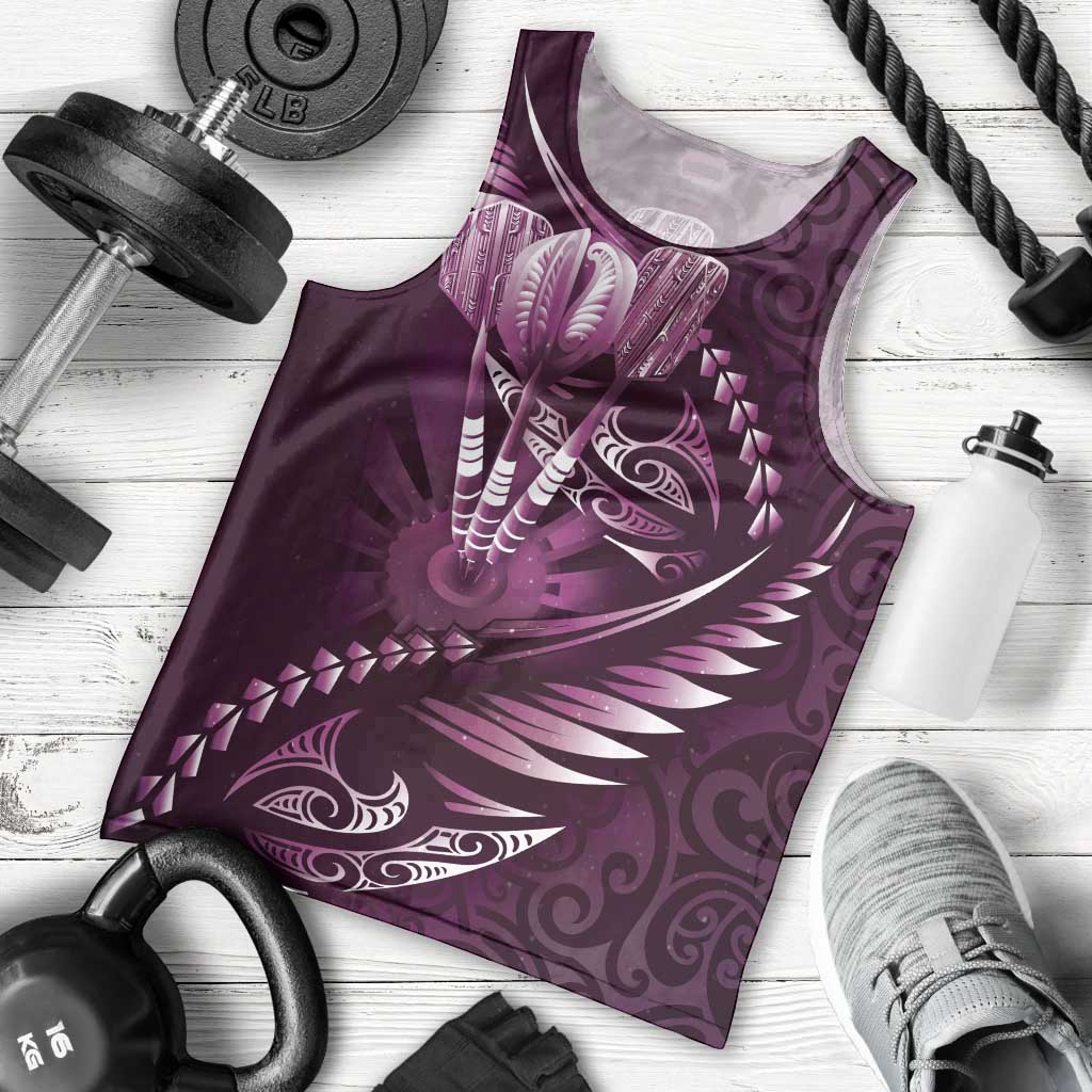 Personalised All Pink New Zealand Darts Men Tank Top Aoteroa Fern Maori Galaxy Style LT14 - Polynesian Pride