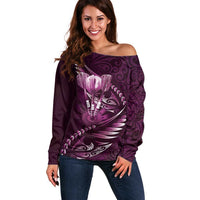 Personalised All Pink New Zealand Darts Off Shoulder Sweater Aoteroa Fern Maori Galaxy Style LT14 Women Pink - Polynesian Pride