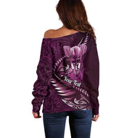 Personalised All Pink New Zealand Darts Off Shoulder Sweater Aoteroa Fern Maori Galaxy Style LT14 - Polynesian Pride