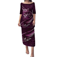 Personalised All Pink New Zealand Darts Puletasi Aoteroa Fern Maori Galaxy Style LT14 Long Dress Pink - Polynesian Pride