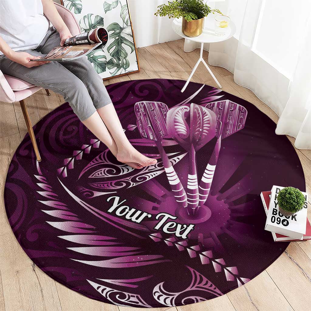 Personalised All Pink New Zealand Darts Round Carpet Aoteroa Fern Maori Galaxy Style LT14 - Polynesian Pride