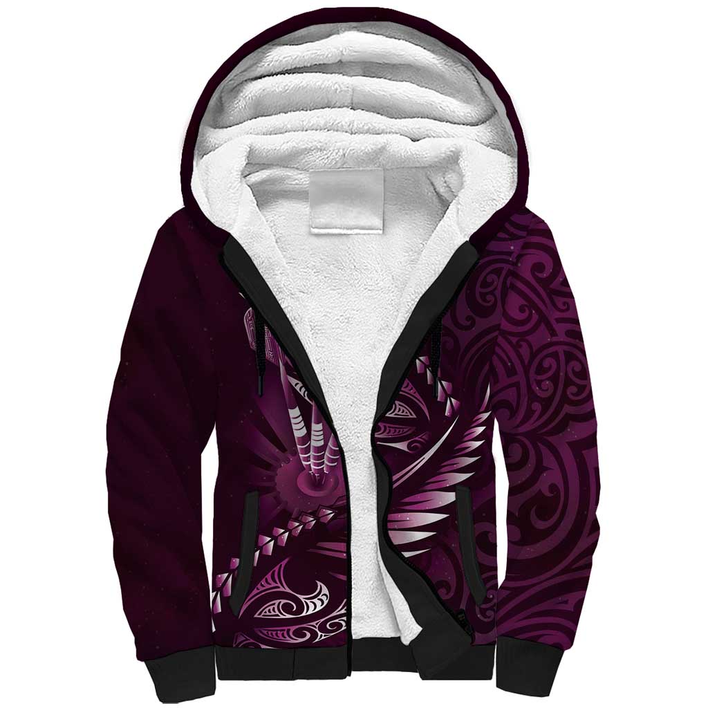 Personalised All Pink New Zealand Darts Sherpa Hoodie Aoteroa Fern Maori Galaxy Style LT14 Unisex Pink - Polynesian Pride