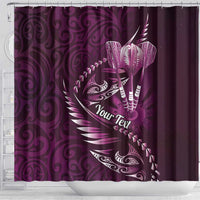 Personalised All Pink New Zealand Darts Shower Curtain Aoteroa Fern Maori Galaxy Style LT14 - Polynesian Pride