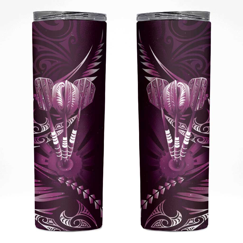 All Pink New Zealand Darts Skinny Tumbler Aoteroa Fern Maori Galaxy Style LT14 Pink - Polynesian Pride