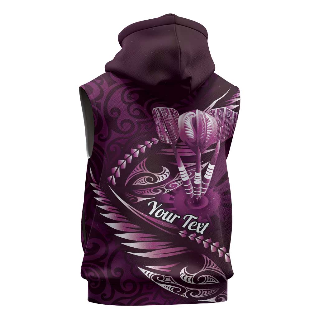 Personalised All Pink New Zealand Darts Sleeveless Zip Hoodie Aoteroa Fern Maori Galaxy Style - Polynesian Pride