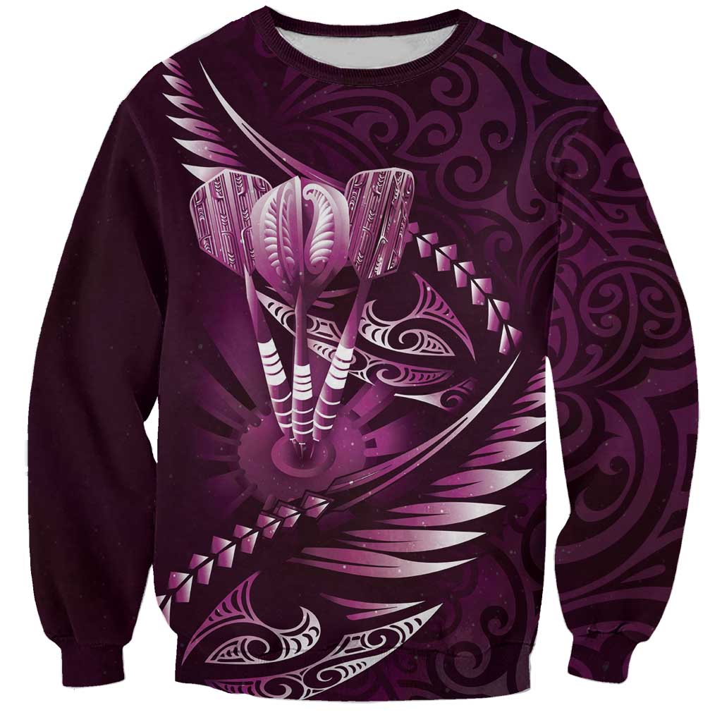 Personalised All Pink New Zealand Darts Sweatshirt Aoteroa Fern Maori Galaxy Style LT14 Unisex Pink - Polynesian Pride