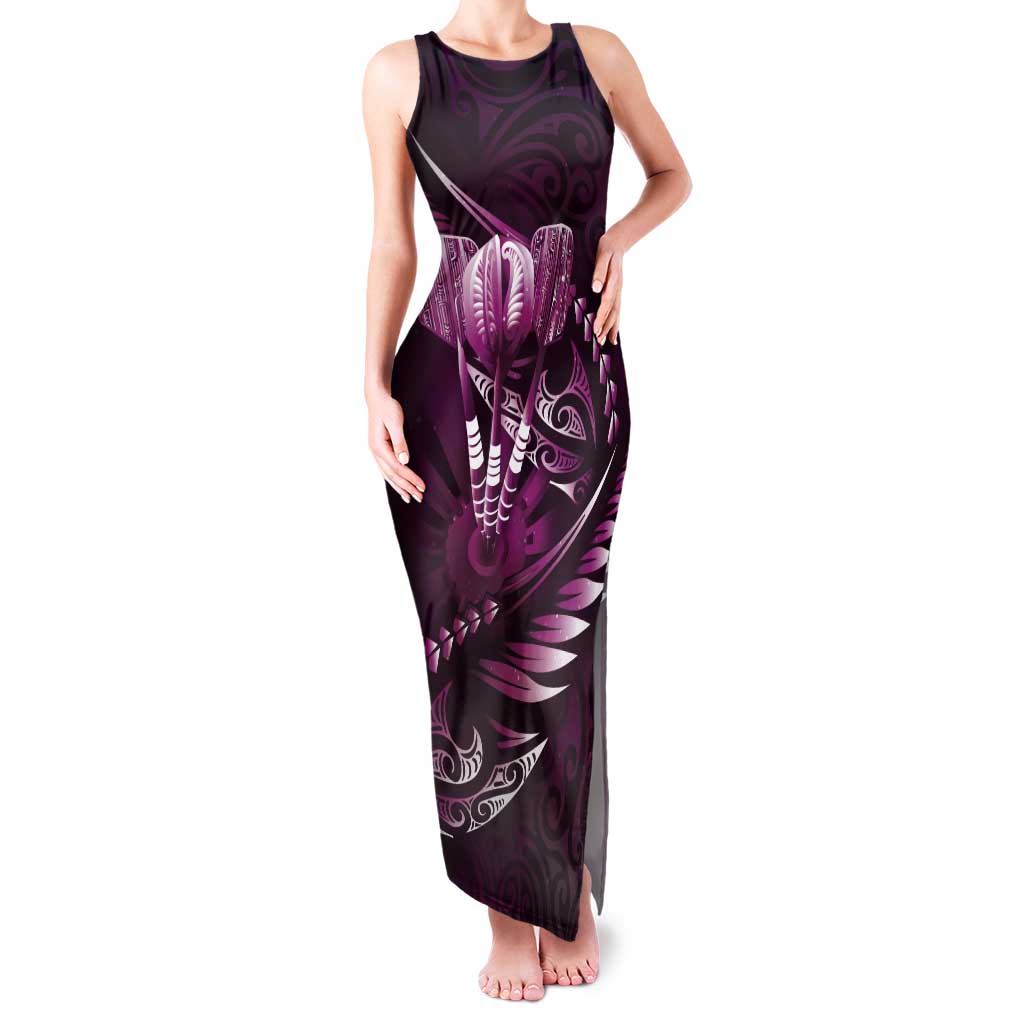 Personalised All Pink New Zealand Darts Tank Maxi Dress Aoteroa Fern Maori Galaxy Style LT14 Women Pink - Polynesian Pride