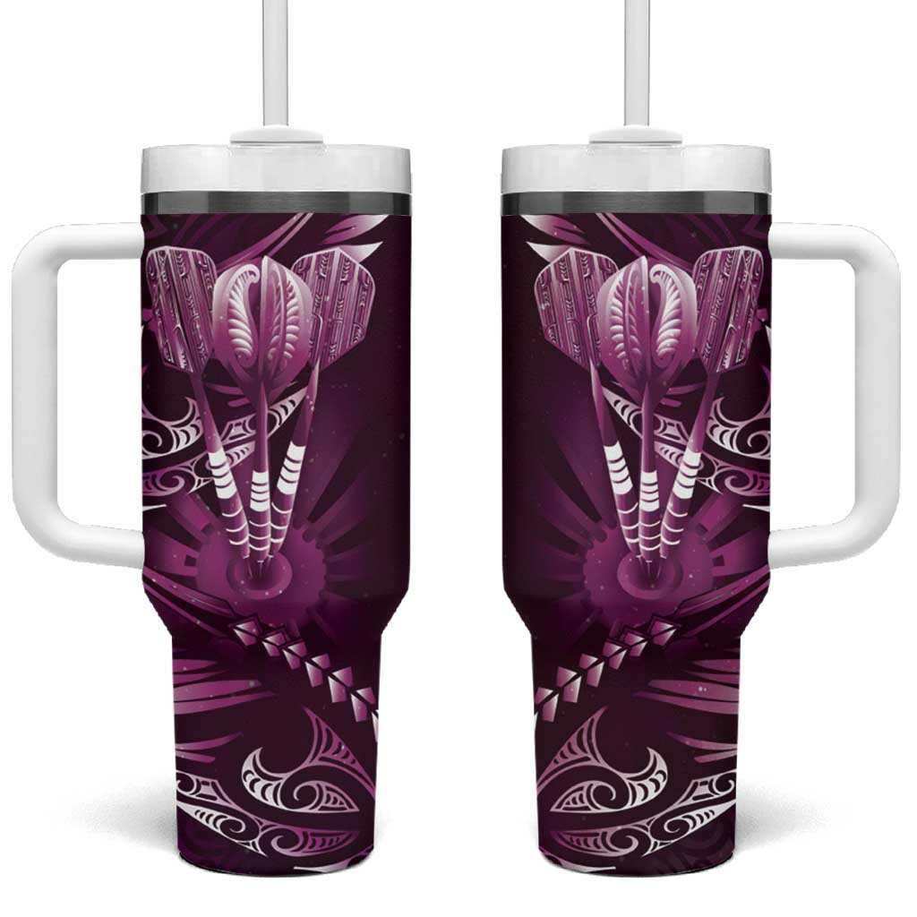 All Pink New Zealand Darts Tumbler With Handle Aoteroa Fern Maori Galaxy Style LT14 One Size: 40 oz Pink - Polynesian Pride