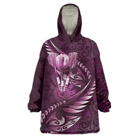 Personalised All Pink New Zealand Darts Wearable Blanket Hoodie Aoteroa Fern Maori Galaxy Style LT14 One Size Pink - Polynesian Pride
