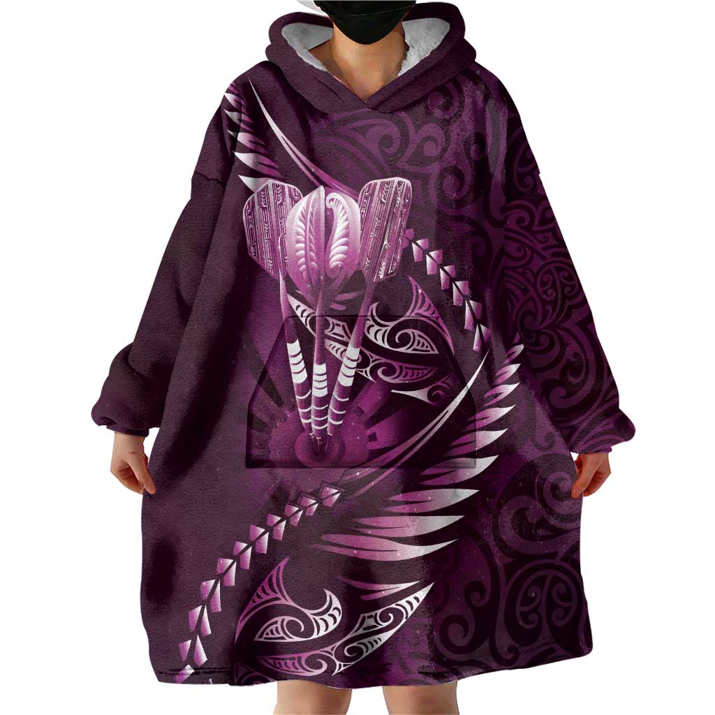 Personalised All Pink New Zealand Darts Wearable Blanket Hoodie Aoteroa Fern Maori Galaxy Style LT14 - Polynesian Pride