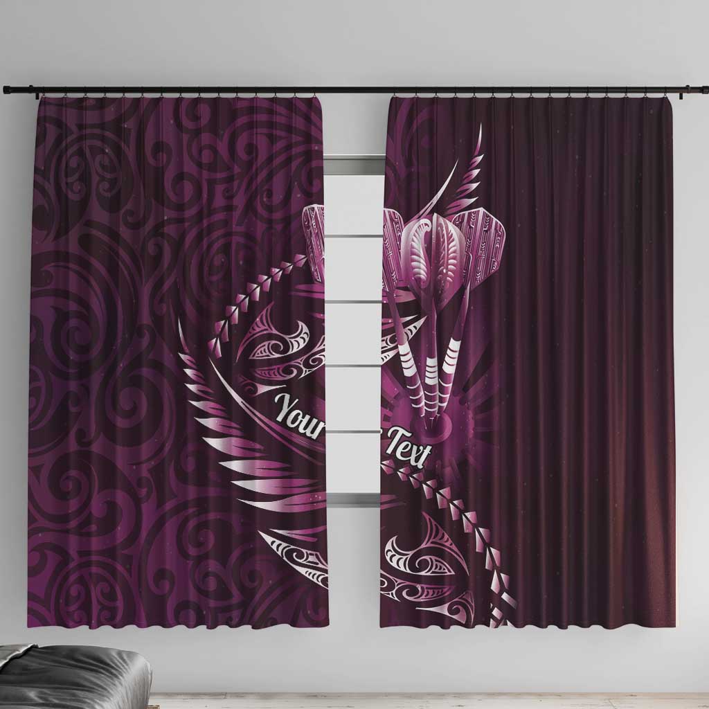Personalised All Pink New Zealand Darts Window Curtain Aoteroa Fern Maori Galaxy Style LT14 With Hooks Pink - Polynesian Pride