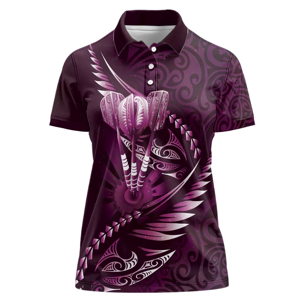 Personalised All Pink New Zealand Darts Women Polo Shirt Aoteroa Fern Maori Galaxy Style LT14 Female Pink - Polynesian Pride