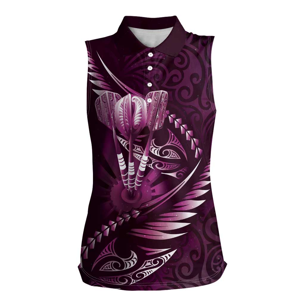 Personalised All Pink New Zealand Darts Women Sleeveless Polo Shirt Aoteroa Fern Maori Galaxy Style LT14 Female Pink - Polynesian Pride
