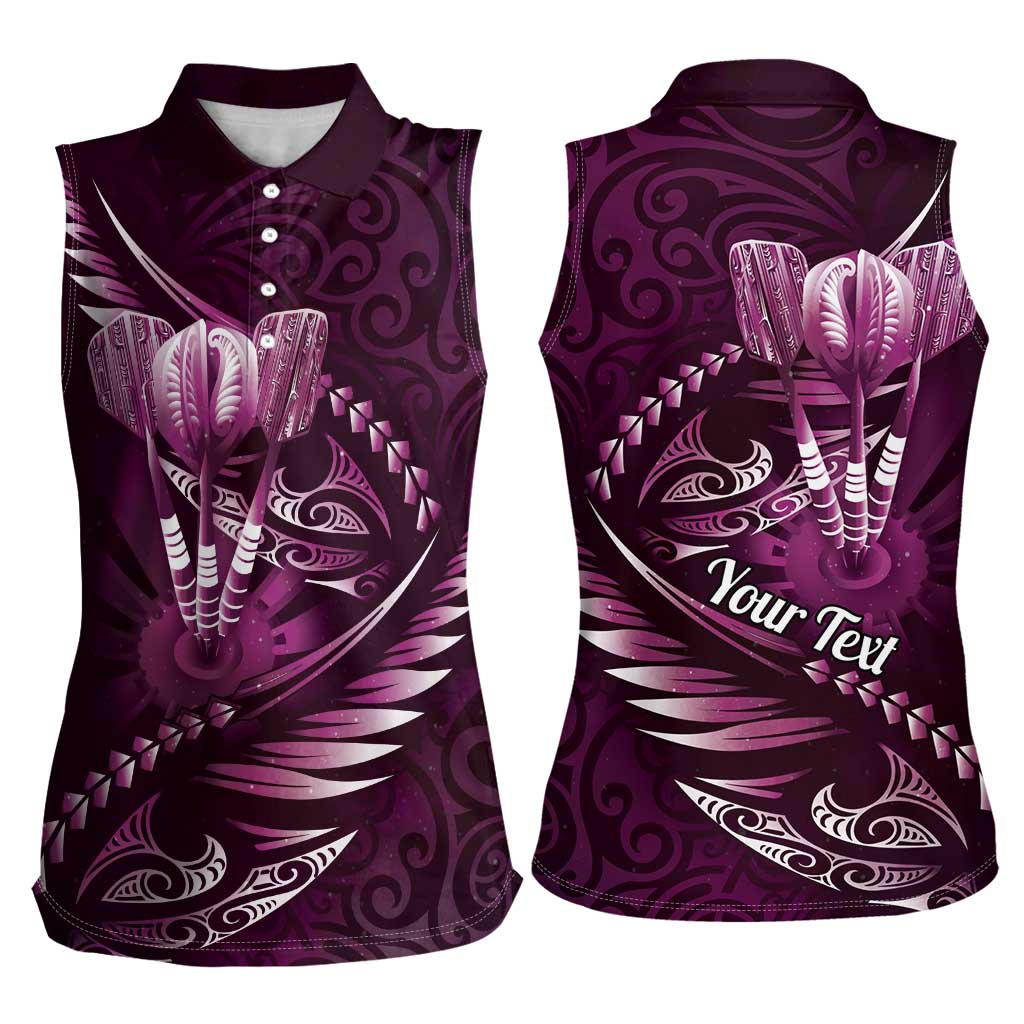 Personalised All Pink New Zealand Darts Women Sleeveless Polo Shirt Aoteroa Fern Maori Galaxy Style LT14 - Polynesian Pride