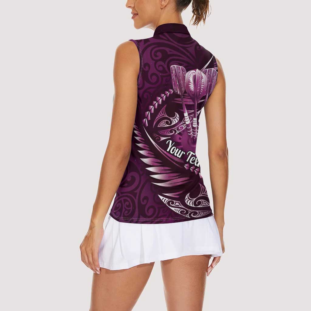 Personalised All Pink New Zealand Darts Women Sleeveless Polo Shirt Aoteroa Fern Maori Galaxy Style LT14 - Polynesian Pride