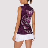 Personalised All Pink New Zealand Darts Women Sleeveless Polo Shirt Aoteroa Fern Maori Galaxy Style LT14 - Polynesian Pride